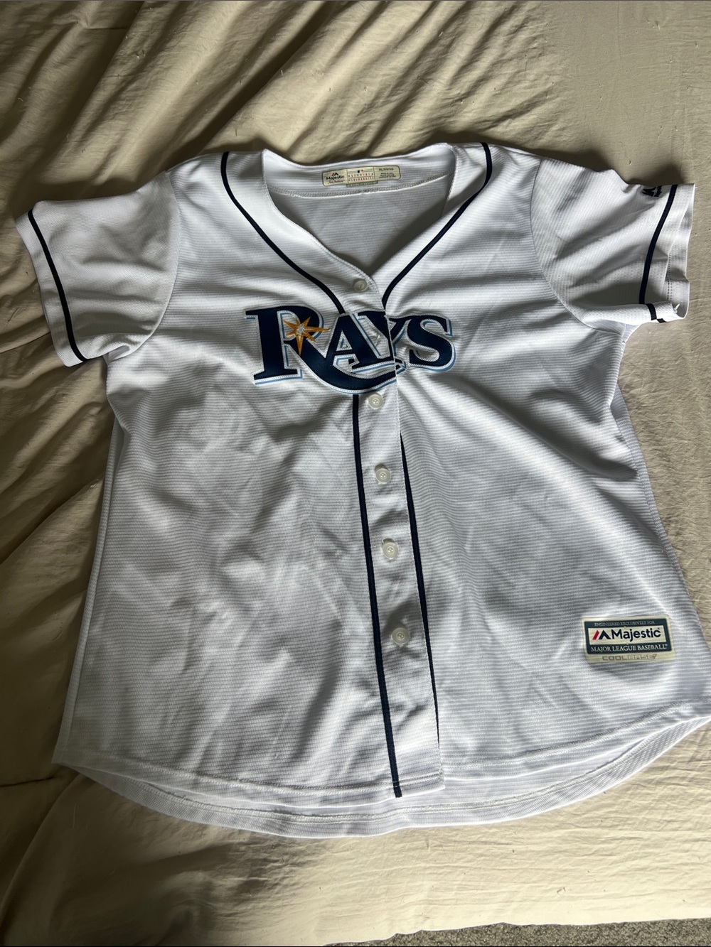 Majestic White and Navy Tampa Bay Rays Kids Button-Up Jersey